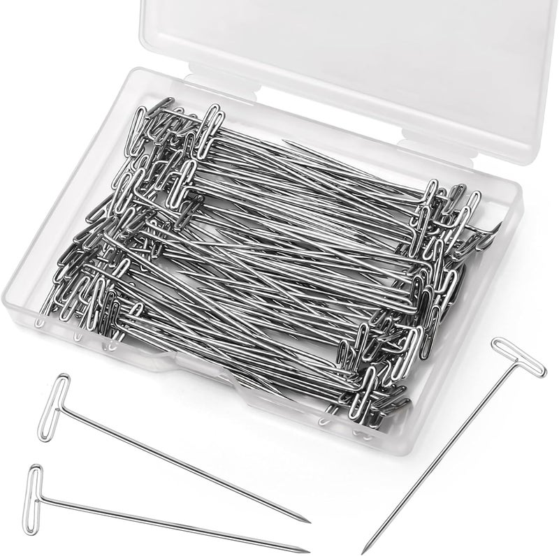 Yizzvb 120 Pcs 2 Inch T-Pins, Wig Pins for Foam Head with Plastic Clear Box, Sewing T-Pins for Blocking Crochet, Straight Pins for Sewing, Craft, Quilting, Office, Wall, Wig Making, Crocheting - Image 1